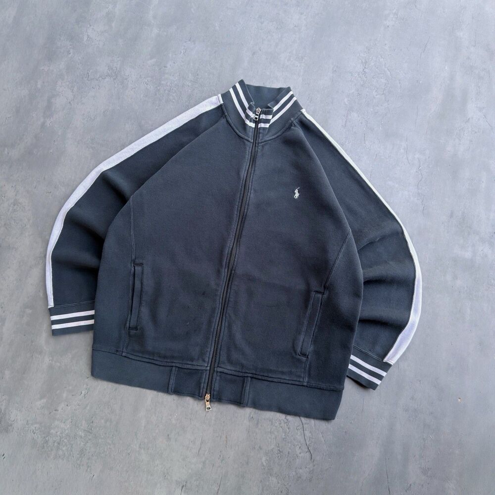 Vintage Polo Ralph Lauren Track Jacket Men’s XL Black White Stripe Pony Y2K